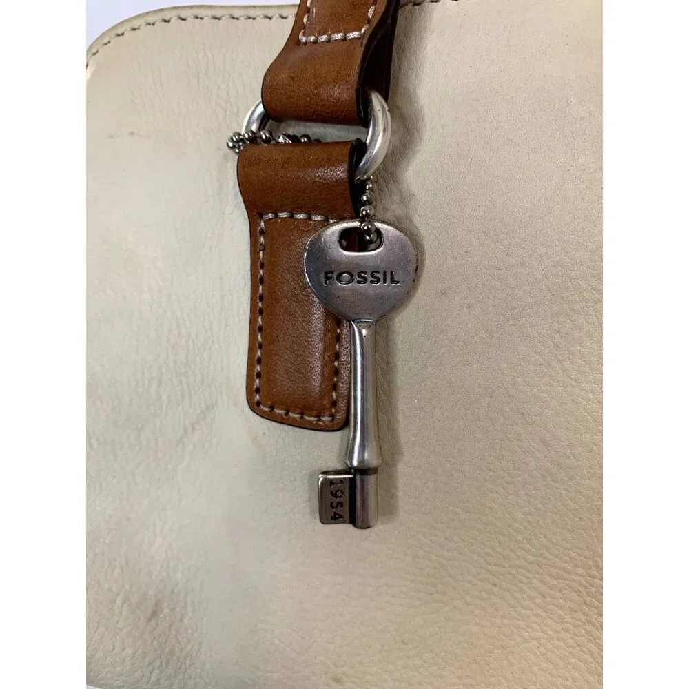 Fossil Cream Shoulder Bag with Brown Handles
